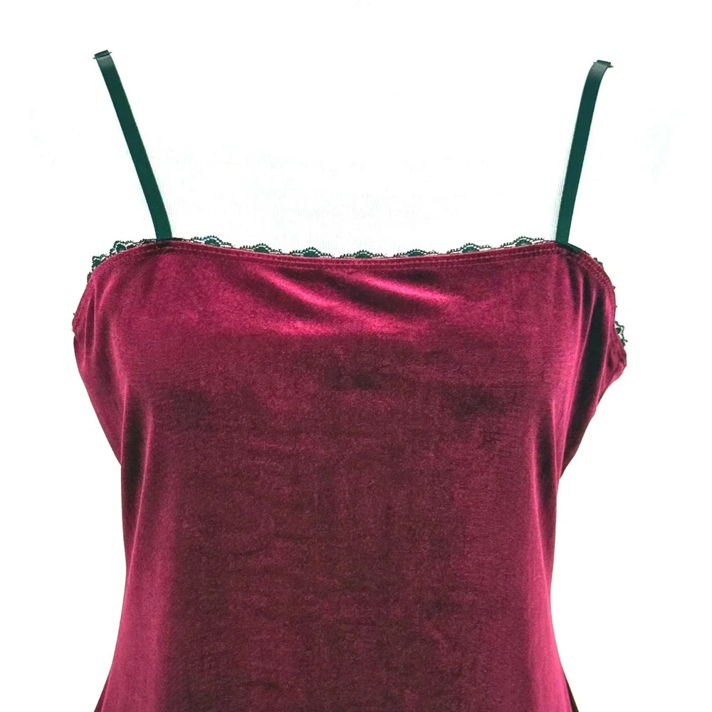 Forever 21 Velvet Lace Slip Mini Dress Burgundy Large Stretch Whimsygoth‎ Vamp